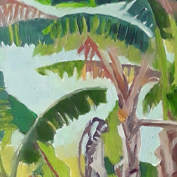 “Banana Trees“ Original oil painting on Cradled Wood Panel 8"w x 10"h x 2"d - Picture 7 of 9